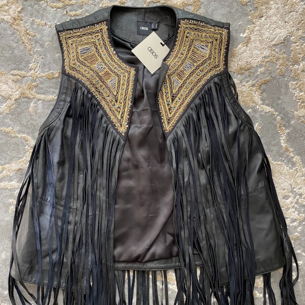 [NWT] ASOS - Black Fringe Leather Vest